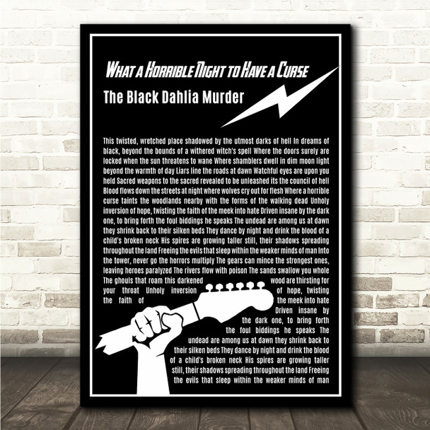 The Black Dahlia Murder What a Horrible Night to Have a Curse Black & White Guitar Lightening Rock Song Lyric Wall Art Canvas Framed Print
