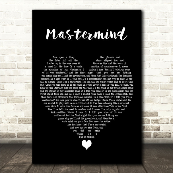 Taylor Swift Mastermind Black Heart Song Lyric Wall Art Canvas Framed Print