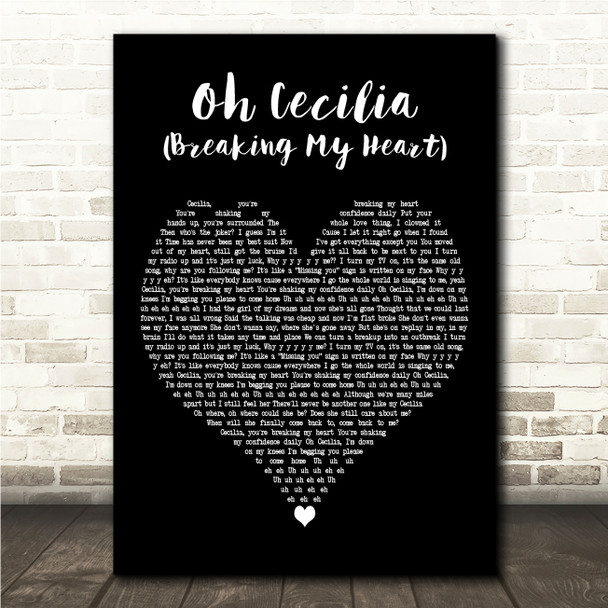 The Vamps Oh Cecilia (Breaking My Heart) Black Heart Song Lyric Wall Art Canvas Framed Print
