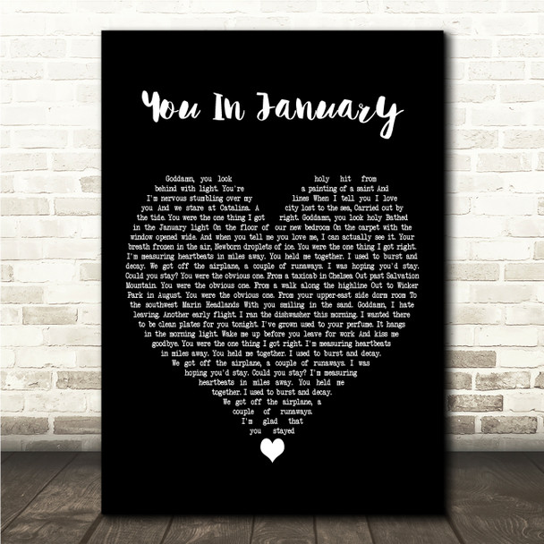 The Wonder Years You In January Black Heart Song Lyric Wall Art Canvas Framed Print