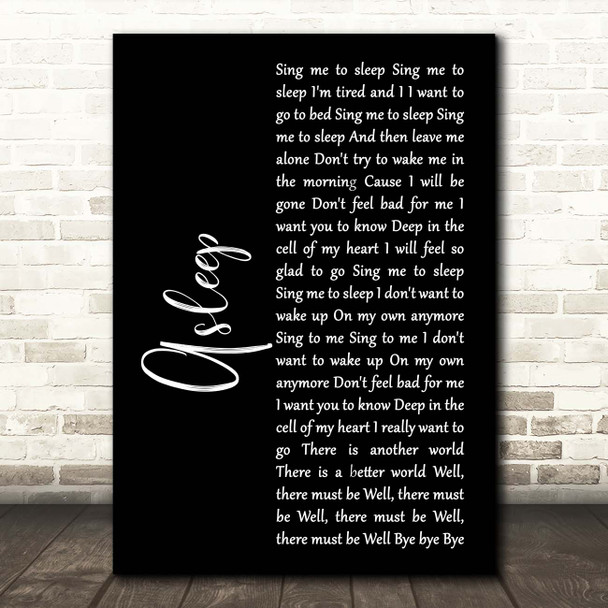 The Smiths Asleep Black Script Song Lyric Print