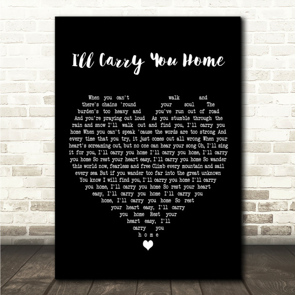 Trisha Yearwood Ill Carry You Home Black Heart Song Lyric Wall Art Canvas Framed Print