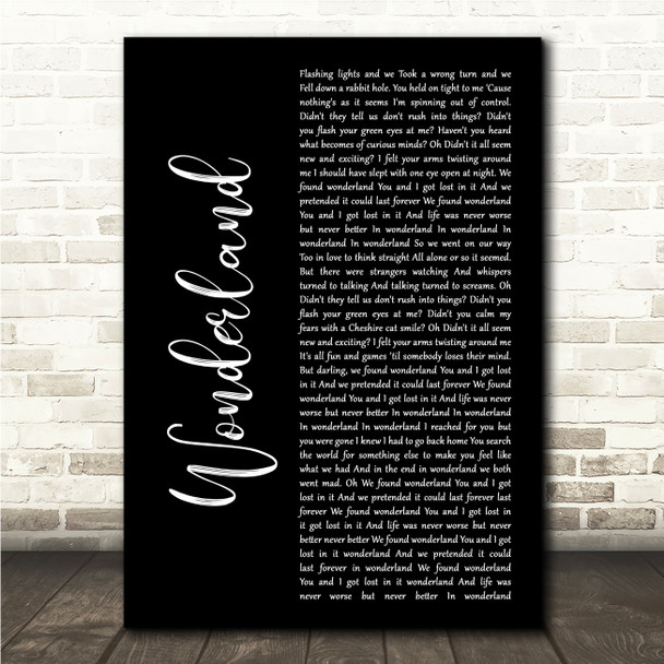 Taylor Swift Wonderland Black Script Song Lyric Wall Art Canvas Framed Print
