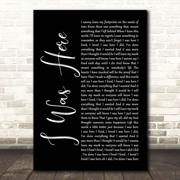 Beyonce I Was Here Black Script Song Lyric Print