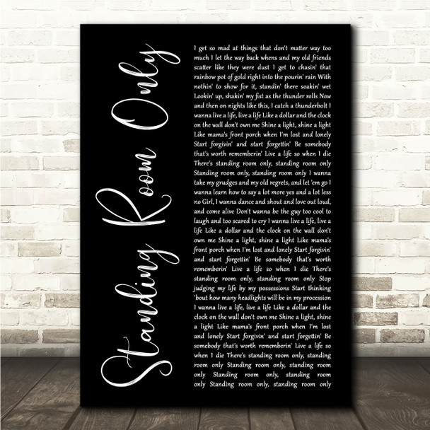 Tim McGraw Standing Room Only Black Script Song Lyric Wall Art Canvas Framed Print