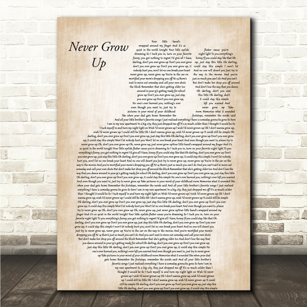 Taylor Swift Never Grow Up Father & Baby Song Lyric Wall Art Canvas Framed Print