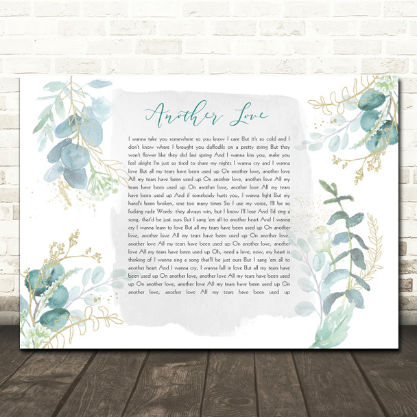 Tom Odell Another Love Green & Gold Watercolour Leaves Song Lyric Wall Art Canvas Framed Print