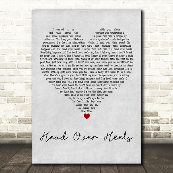 Tears For Fears Head Over Heels Grey Heart Song Lyric Wall Art Canvas Framed Print