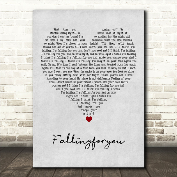 The 1975 Fallingforyou Grey Heart Song Lyric Wall Art Canvas Framed Print