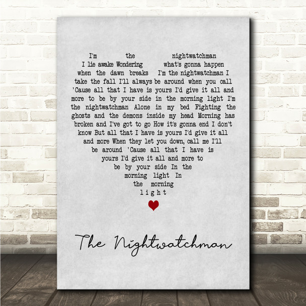 The Duckworth Lewis Method The Nightwatchman Grey Heart Song Lyric Wall Art Canvas Framed Print