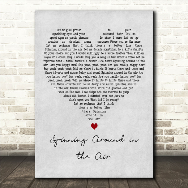 The Proclaimers Spinning Around in the Air Grey Heart Song Lyric Wall Art Canvas Framed Print