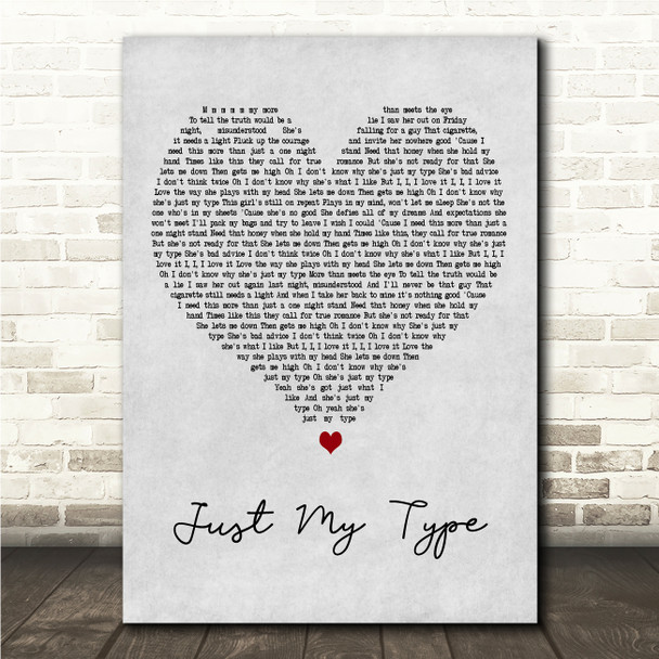 The Vamps Just My Type Grey Heart Song Lyric Wall Art Canvas Framed Print