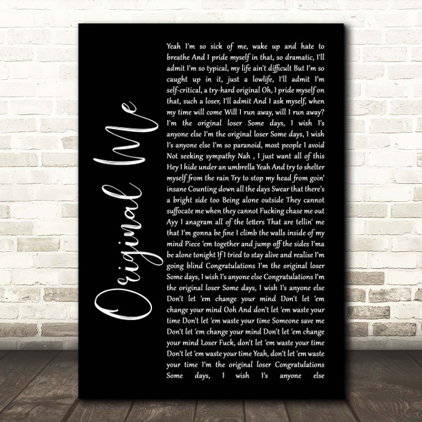 YUNGBLUD Original Me Black Script Song Lyric Print