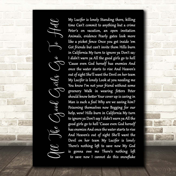 Billie Eilish All The Good Girls Go To Hell Black Script Song Lyric Print