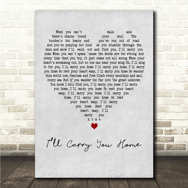 Trisha Yearwood Ill Carry You Home Grey Heart Song Lyric Wall Art Canvas Framed Print