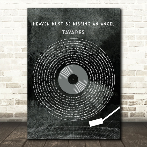 Tavares Heaven Must Be Missing An Angel Grunge Grey Vinyl Record Song Lyric Wall Art Canvas Framed Print