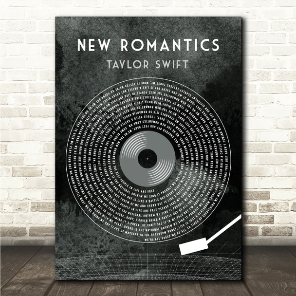 Taylor Swift Never Grow Up Grunge Grey Vinyl Record Song Lyric Wall Art Canvas Framed Print