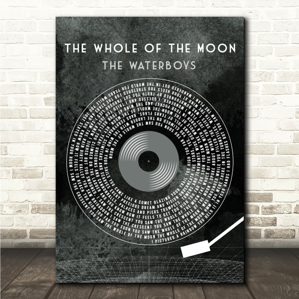 The Waterboys The Whole Of The Moon Grunge Grey Vinyl Record Song Lyric Wall Art Canvas Framed Print