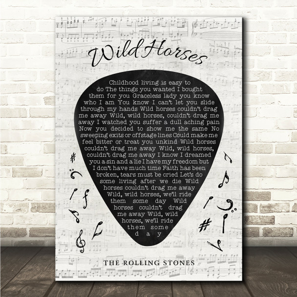 The Rolling Stones Wild Horses Guitar Pick Plectrum Song Lyric Wall Art Canvas Framed Print