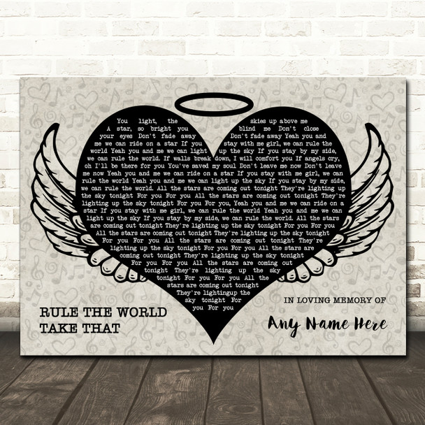 Take That Rule The World Heart Angel Wings Halo Memorial Song Lyric Wall Art Canvas Framed Print
