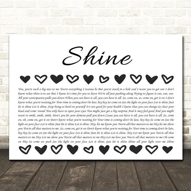 Take That Shine Hearts Black & White In Row Song Lyric Wall Art Canvas Framed Print
