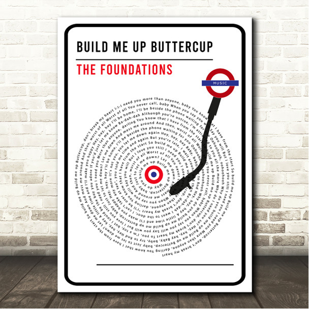 The Foundations Build Me Up Buttercup London Sign Style Vinyl Song Lyric Wall Art Canvas Framed Print
