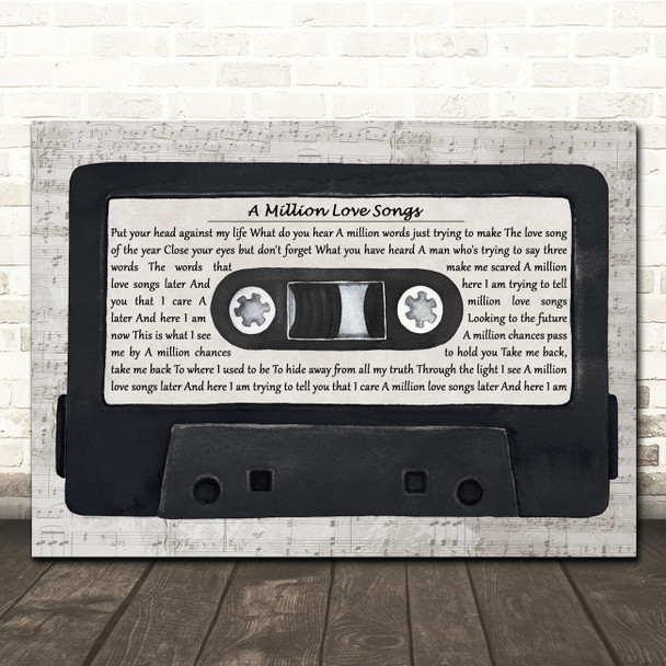 Take That A Million Love Songs Music Script Cassette Tape Song Lyric Wall Art Canvas Framed Print