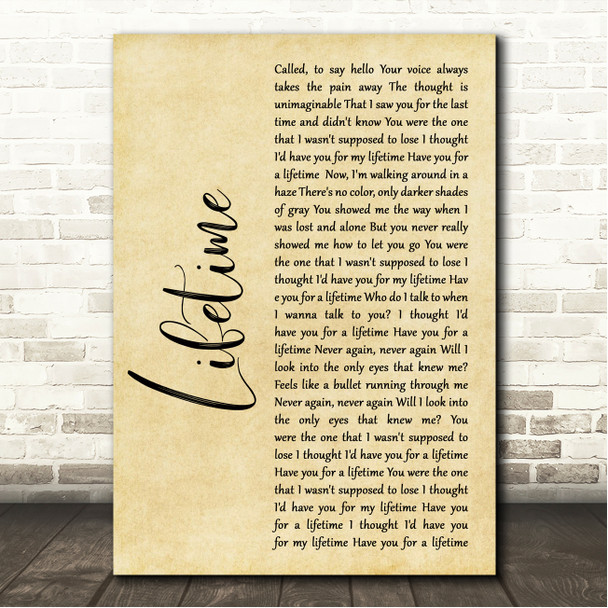 Three Days Grace Lifetime Rustic Script Song Lyric Wall Art Canvas Framed Print