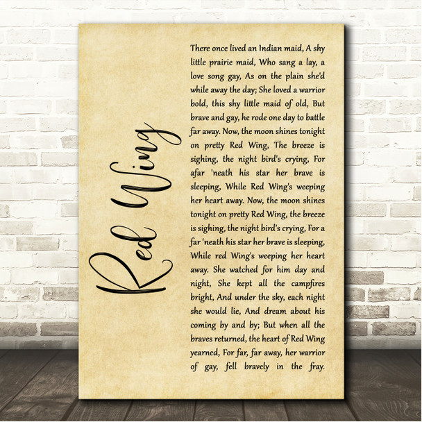 Thurland Chattaway Red Wing Rustic Script Song Lyric Wall Art Canvas Framed Print