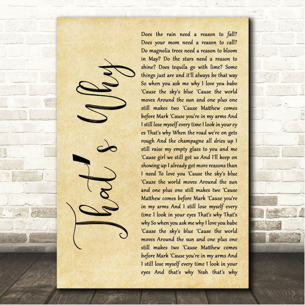 Troy Cartwright Thats Why Rustic Script Song Lyric Wall Art Canvas Framed Print