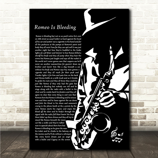 Tom Waits Romeo Is Bleeding Black & White Saxophone Player Song Lyric Wall Art Canvas Framed Print