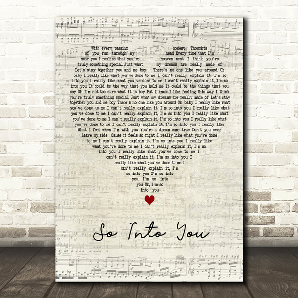 Tamia So Into You Script Heart Song Lyric Wall Art Canvas Framed Print