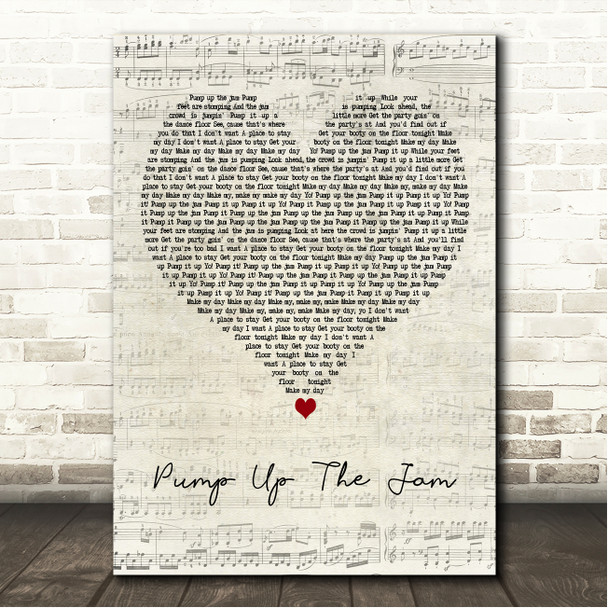 Technotronic Pump Up The Jam Script Heart Song Lyric Wall Art Canvas Framed Print