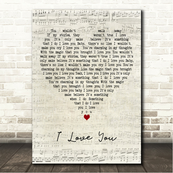 The Bees I Love You Script Heart Song Lyric Wall Art Canvas Framed Print