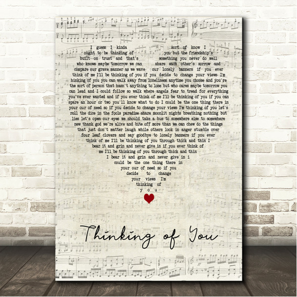 The Colourfield Thinking of You Script Heart Song Lyric Wall Art Canvas Framed Print