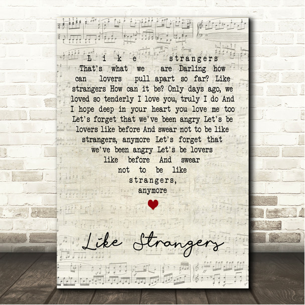 The Everly Brothers Like Strangers Script Heart Song Lyric Wall Art Canvas Framed Print