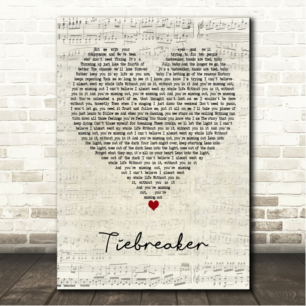 The Head And The Heart Tiebreaker Script Heart Song Lyric Wall Art Canvas Framed Print