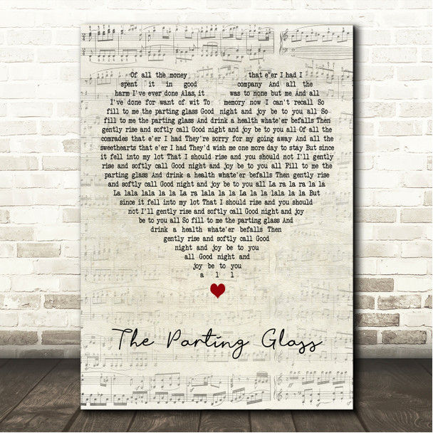 The High Kings The Parting Glass Script Heart Song Lyric Wall Art Canvas Framed Print
