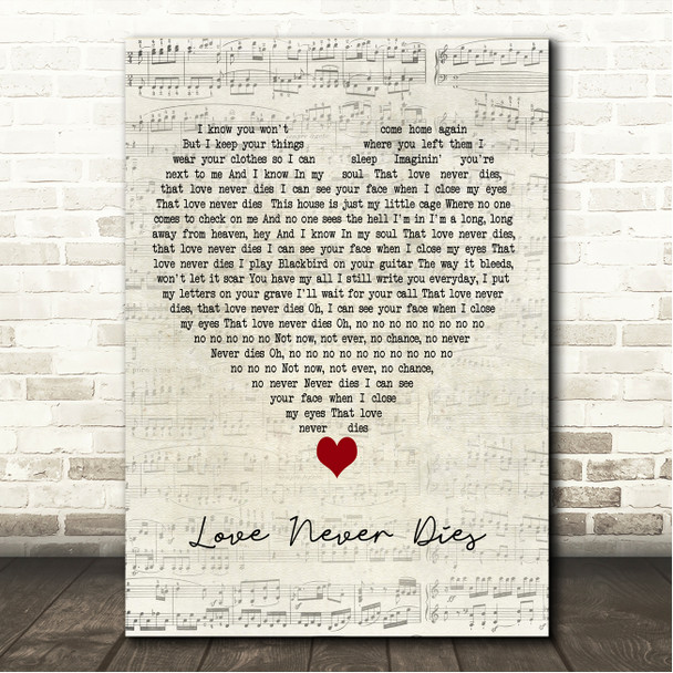 The Interrupters Love Never Dies Script Heart Song Lyric Wall Art Canvas Framed Print