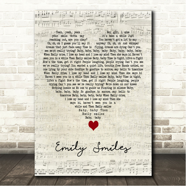 The Lightning Seeds Emily Smiles Script Heart Song Lyric Wall Art Canvas Framed Print