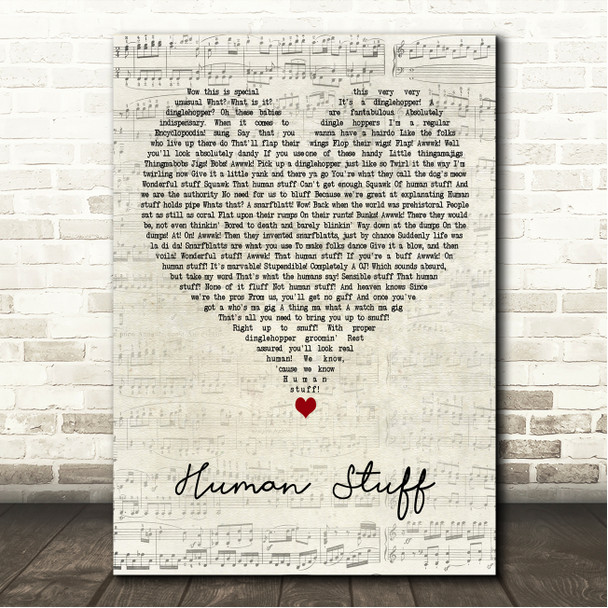 The Little Mermaid Human Stuff Script Heart Song Lyric Wall Art Canvas Framed Print