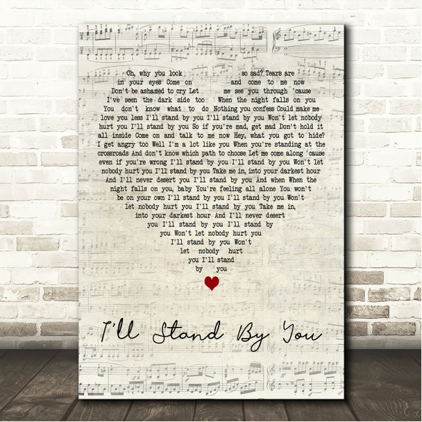 The Pretenders I'll Stand By You Script Heart Song Lyric Wall Art Canvas Framed Print