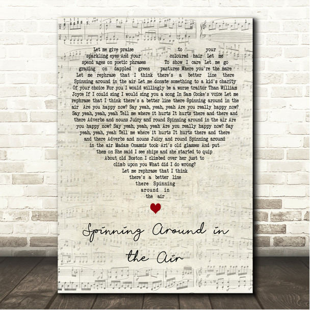 The Proclaimers Spinning Around in the Air Script Heart Song Lyric Wall Art Canvas Framed Print