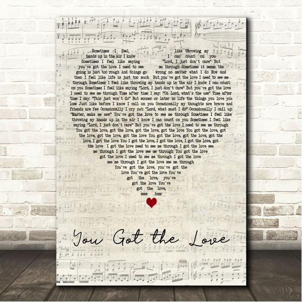 The Source You Got the Love Script Heart Song Lyric Wall Art Canvas Framed Print