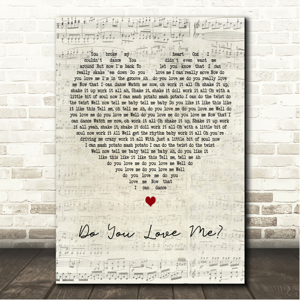 The Tremeloes Do You Love Me Script Heart Song Lyric Wall Art Canvas Framed Print
