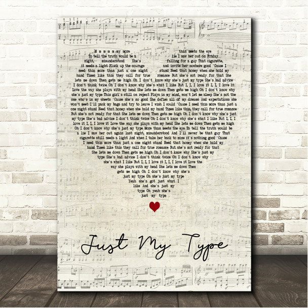 The Vamps Just My Type Script Heart Song Lyric Wall Art Canvas Framed Print