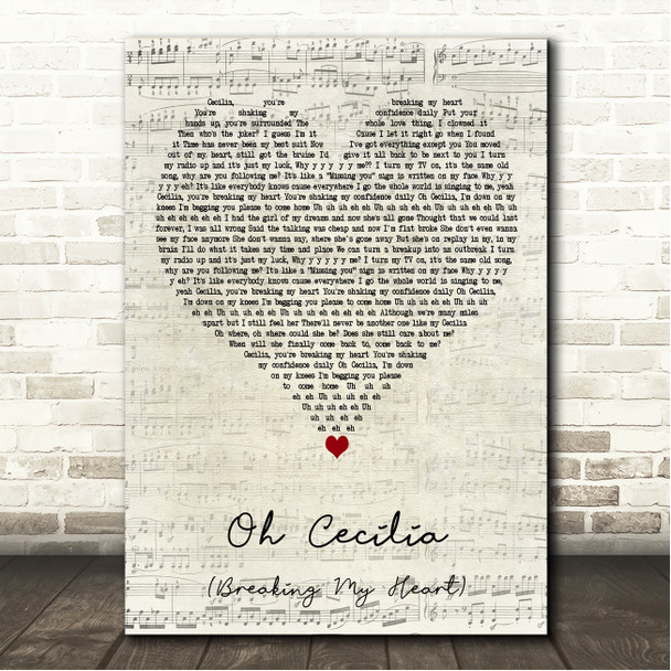 The Vamps Oh Cecilia (Breaking My Heart) Script Heart Song Lyric Wall Art Canvas Framed Print