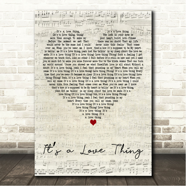 The Whispers Its a Love Thing Script Heart Song Lyric Wall Art Canvas Framed Print