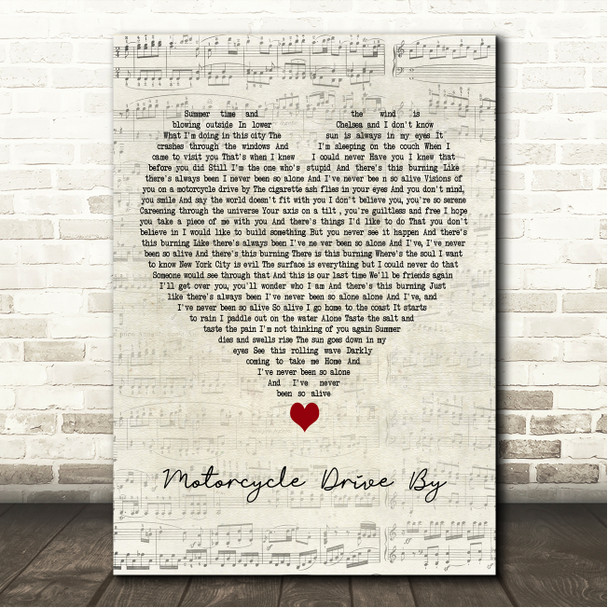 Third Eye Blind Motorcycle Drive By Script Heart Song Lyric Wall Art Canvas Framed Print