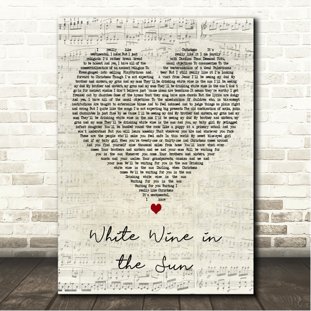 Tim Minchin White Wine in the Sun Script Heart Song Lyric Wall Art Canvas Framed Print